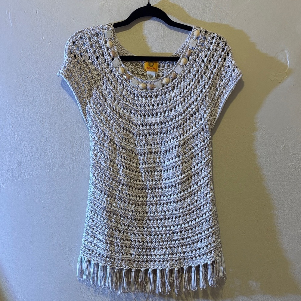 Ruby Rd. Cream Crochet Blouse